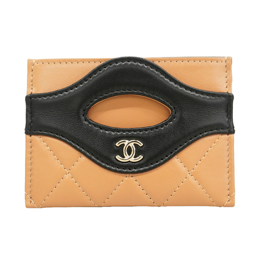 Chanel business card holder/card case, Matelassé lambskin, black, pink beige,...